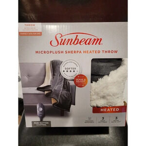 Sunbeam Heated Blanket, Reversible Gray Microplush/White Sherpa Throw 50" x 60"